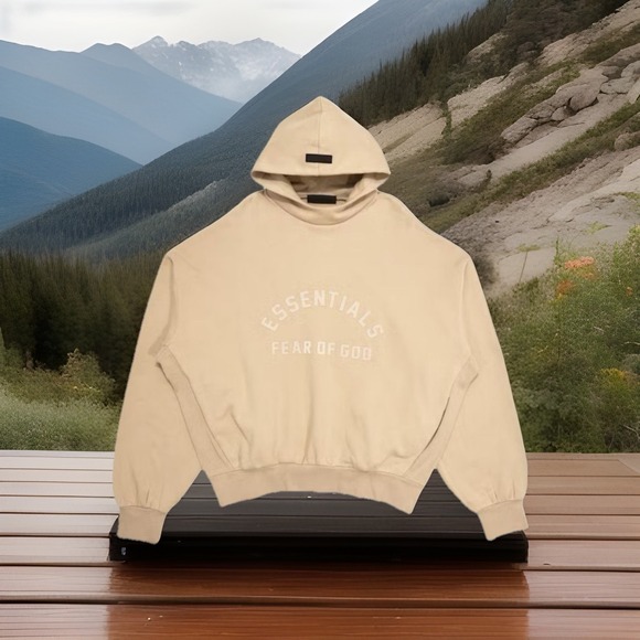 NWT Fear of Gods Essentials HOODIE Men's Sz XXS Dusty Beige Oversized, 2 Pockets - Picture 1 of 12